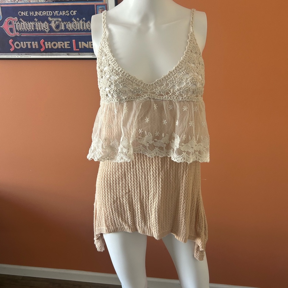 TRENDOLOGY pink/white/cream lace overlay camisole